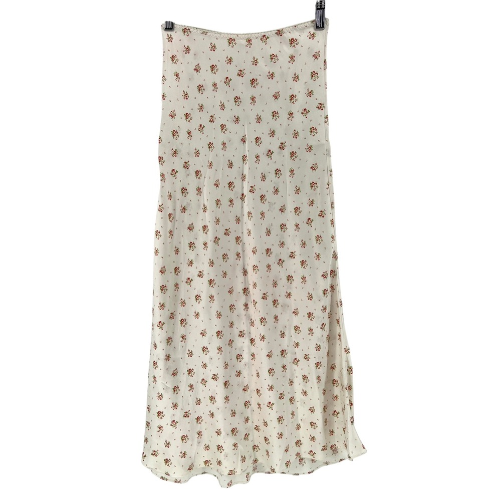 DOEN Silk Midi Slip Skirt XS Ivory Red Floral Cottagecore Coquette Romantic Boho